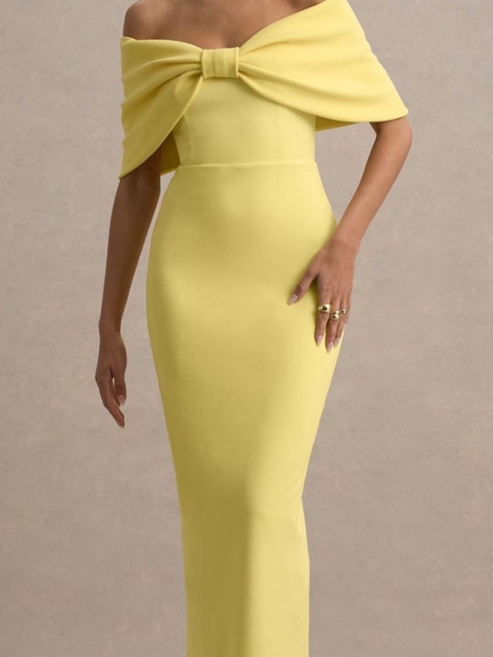 Club L London One-Shoulder Yellow Bow Gown